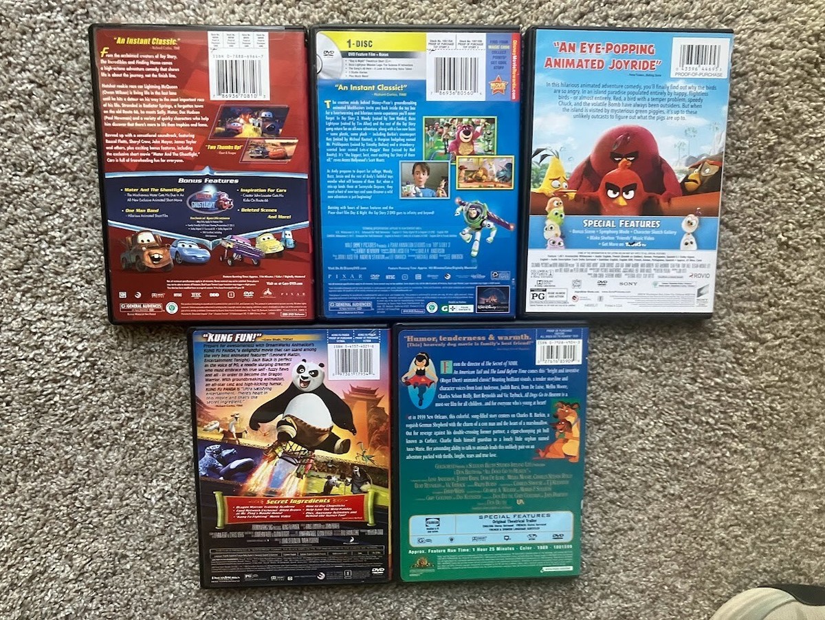 Lot of 5 Kid's DVD Movies Kung Fu Panda - Cars - Angry Birds