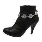 Women Silver Boot Chain Western Bracelet Shoe Flower Charm Turquoise Jewelry