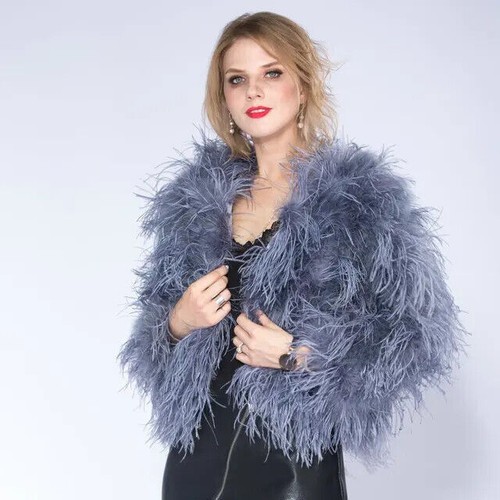 Ostrich Fur Fluffy Jacket Fuzzy Feather Furry Plush Coat Casual Nightclub Party - Picture 27 of 36