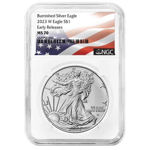 2023 W Burnished Silver Eagle NGC MS70 - Early Releases - Flag Label