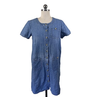 Style & Co Y2K Denim Shirt Dress Womens 10 Blue Button Down Short Sleeve  Cottage | eBay