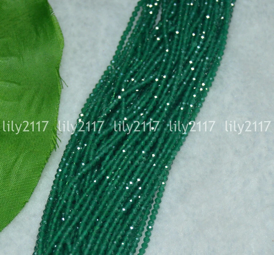 Venta al por mayor Cuentas sueltas redondas de piedras preciosas de jade verde facetadas naturales de 2 mm 15,5" Foto 3 de 4