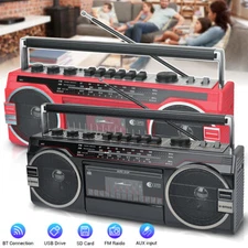 Boombox Radio Cassette Recorder AM/FM/SW Radio Bluetooth Retro Style Speaker USA