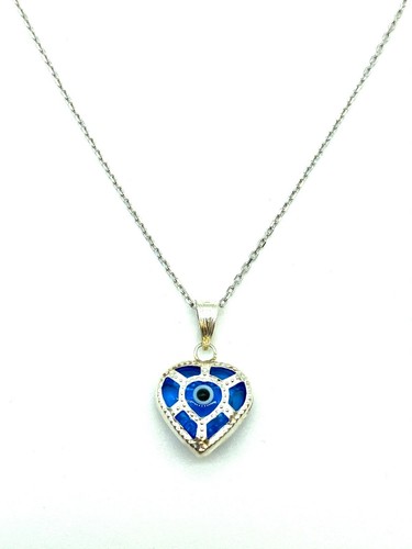 Evil eye Sterling Silver Heart Pendant Necklaces #9500 - Picture 7 of 13