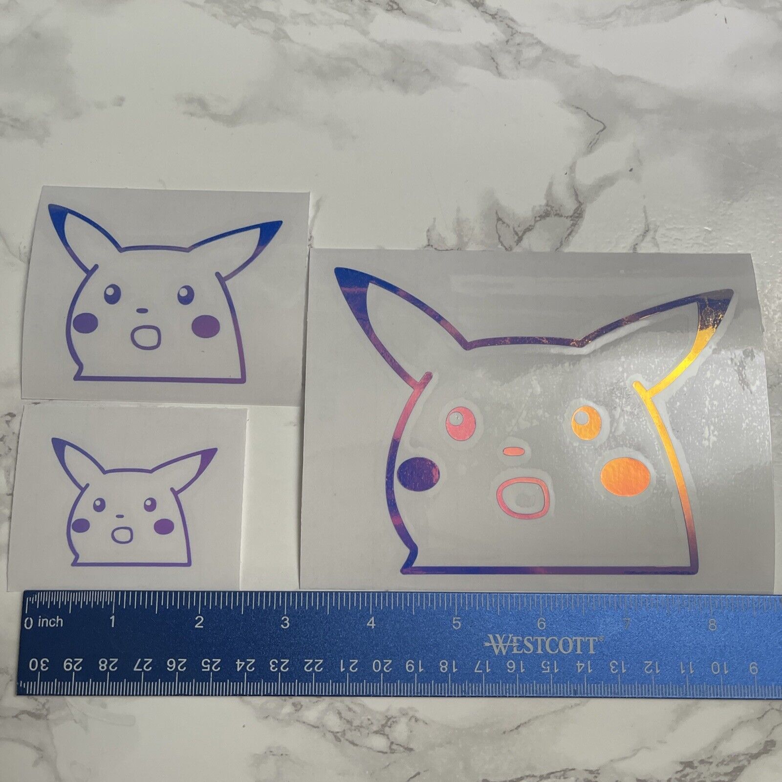 Surprised Pikachu Car Wall Vinyl Window Decal Sticker, Iridescent Blue