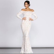 SIERRA SEQUIN OFF THE SHOULDER FORMAL DRESS