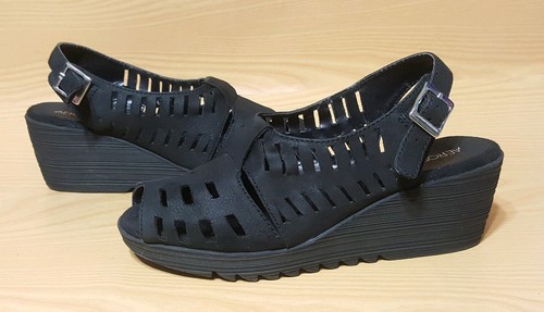 Aerosoles Wedge Black Suede Leather Slingback Sandals Womens Shoes 8.5 M - Picture 2 of 8