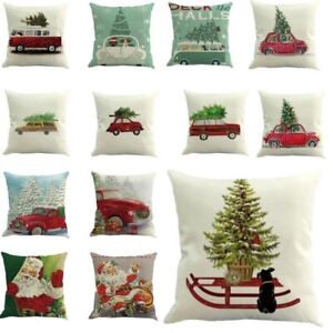Christmas Xmas Linen Cushion Cover Throw Pillow Case Home Decor Festive Gift 2h 