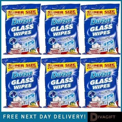 DUZZIT WINDOW CLEANER WIPES GLASS SHINY SURFACES STREAK-FREE JUMBO EXTRA STRONG 50PK