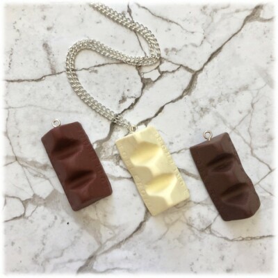 Novelty Kitsch Polymer Clay Toblerone S/Plated Chain Necklace 18