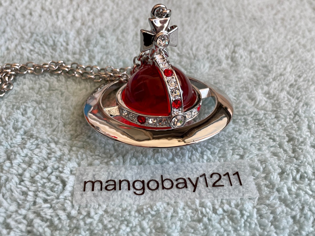 Vivienne Westwood Silver Red 3D Giant Orb Pendant Necklace