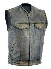 Men's SOA Anarchy Distressed Brown Leather Motorcycle Biker Vest with Gun Pocket