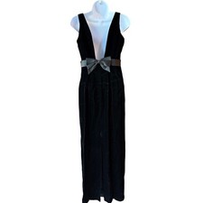LAUNDRY By Shelli Segal Long Velvet Formal Evening Dress Bow Detail Black Size 4