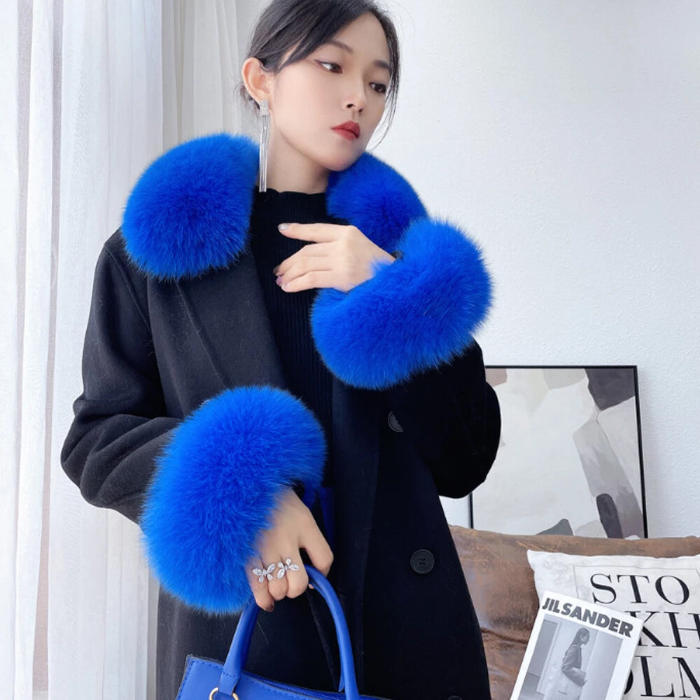 Winter Real Fox Fur Cuffs Women Coat Decorate Sleeve Arm Warmer Wristband Gloves