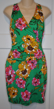 GUESS Y2K Cross Over Green Floral Body Con Sleeveless Dress size S Excellent