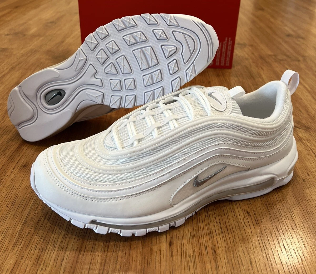 Bevestigen aan niet verwant te ontvangen Nike Air Max 97 Triple White Wolf Grey 921826-101 Men&#039;s 15 No Lid |  eBay