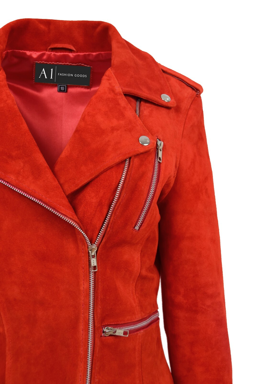 Womens Genuine RED Suede Biker Jacket Girls Trendy Fitted Designer Leather Coat image 7