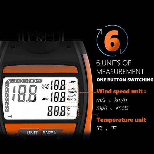 Digital Wind Speed Meter Handheld Cup Anemometer Air Velocity Gauge Thermometer - Picture 6 of 7
