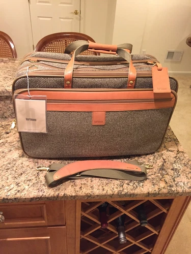 Hartmann Walnut Tweed Leather Garment Bag Carry On Triple Compartment Nos!