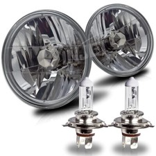 Universal 2pcs 7inch Round Conversion Headlights Chrome Clear Glass Lens Wbulb