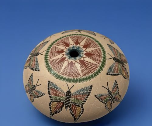 Mata Ortiz Pottery Oscar Ramirez Seed Pot Butterfly Multicolor Folk Art Mexico