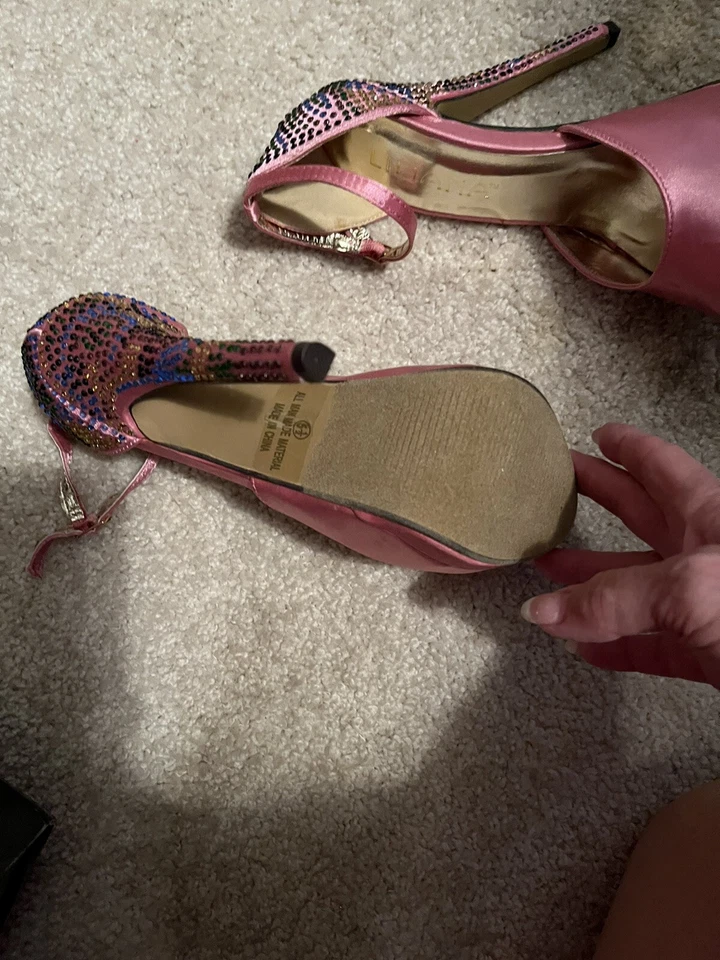 🦄😎🩷Liliana Womens Classic Pump Platform Heels Shoes Pink Studded Peep Toe 5.5 - Image 4 of 4