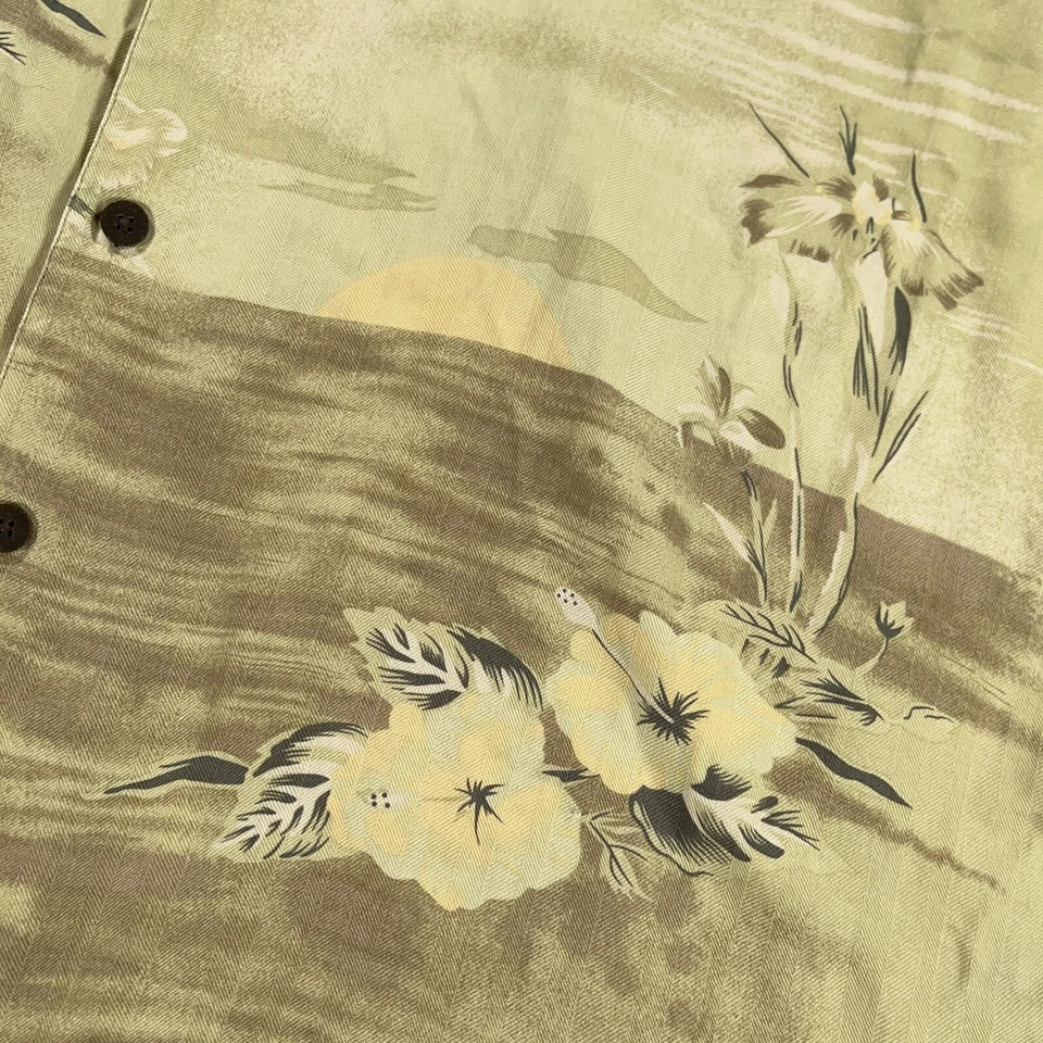 Camisa Hawaiana Axist Para Hombres XL Amarilla Seda Puesta de Sol Estampado Escénico Cuello de Campamento Aloha Foto 4 de 4