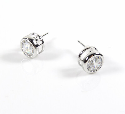 Sterlingsilber 6 mm klar CZ runde Einfassung Rubover Unisex Solitär Ohrstecker