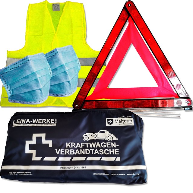 Car accident + breakdown set Leina dressing bag warning vest triangle car Din13164- Car accident + breakdown set Leina dressing bag warning vest triangle car Din13164-