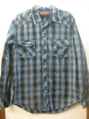 Rock N Roll Cowboy Mens Size L Black/Blue  Snap Long Sleeve Western Shirt E-2