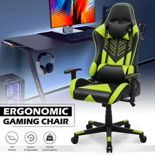 Green[LUMBAR SUPPORT+HEADREST]Ergonomic Gaming Racing Chair Office Computer Seat