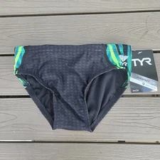 TYR Durafast Elite Bravos Splice Boys Youth Black/green Racer Briefs Size 26 New