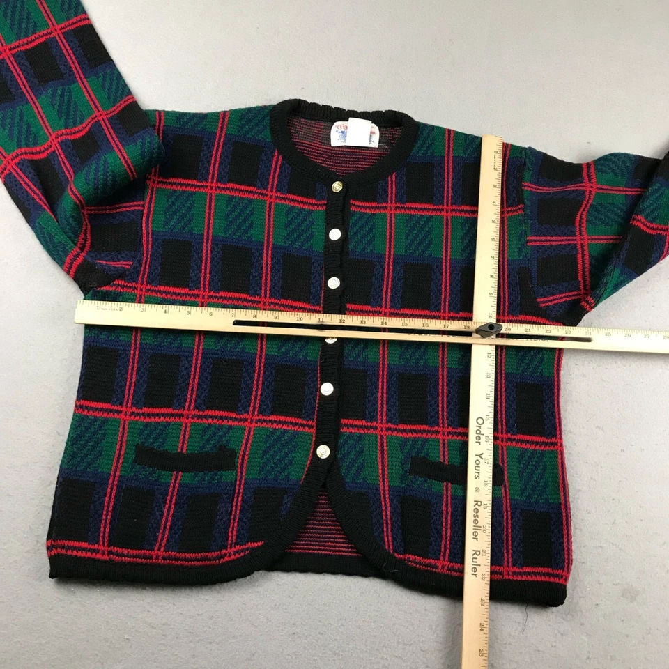 Suéter Tally Ho para mujer grande multicolor a cuadros mangas largas cárdigan con botones Foto 4 de 4