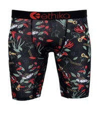 NEW ETHIKA "THE MID" Floral Black Red BOXER BRIEF Underwear 2XL