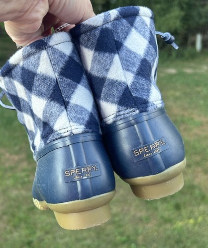 Sperry Top-Sider Women's Saltwater Buffalo Check Navy Duck Boots Size 5 - Picture 2 of 5