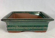 Small Bonsai Pot Dark Moss Green Flower Pot with Drain Holes