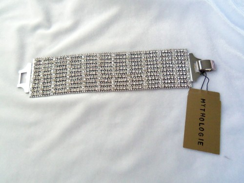 Vintage Mythologie Pave Crystal Rhinestone Wide Cuff Bracelet 6 3/4" long - Picture 7 of 8