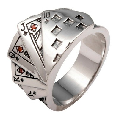 Karten Ring Stein Rot Ass König Poker Royal Flush 925er Silber Damen Herren