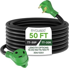 Cable de extensión para autocaravana de 30 amperios y 50 pies, cable STW calibre 10/3 de alta resistencia con indicador LED