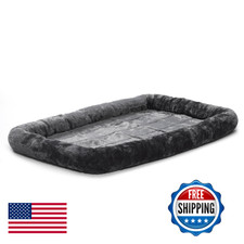 MidWest Homes for Pets QuietTime Dog Bed   Gray Faux Fur Bolster, Ultra-Soft and