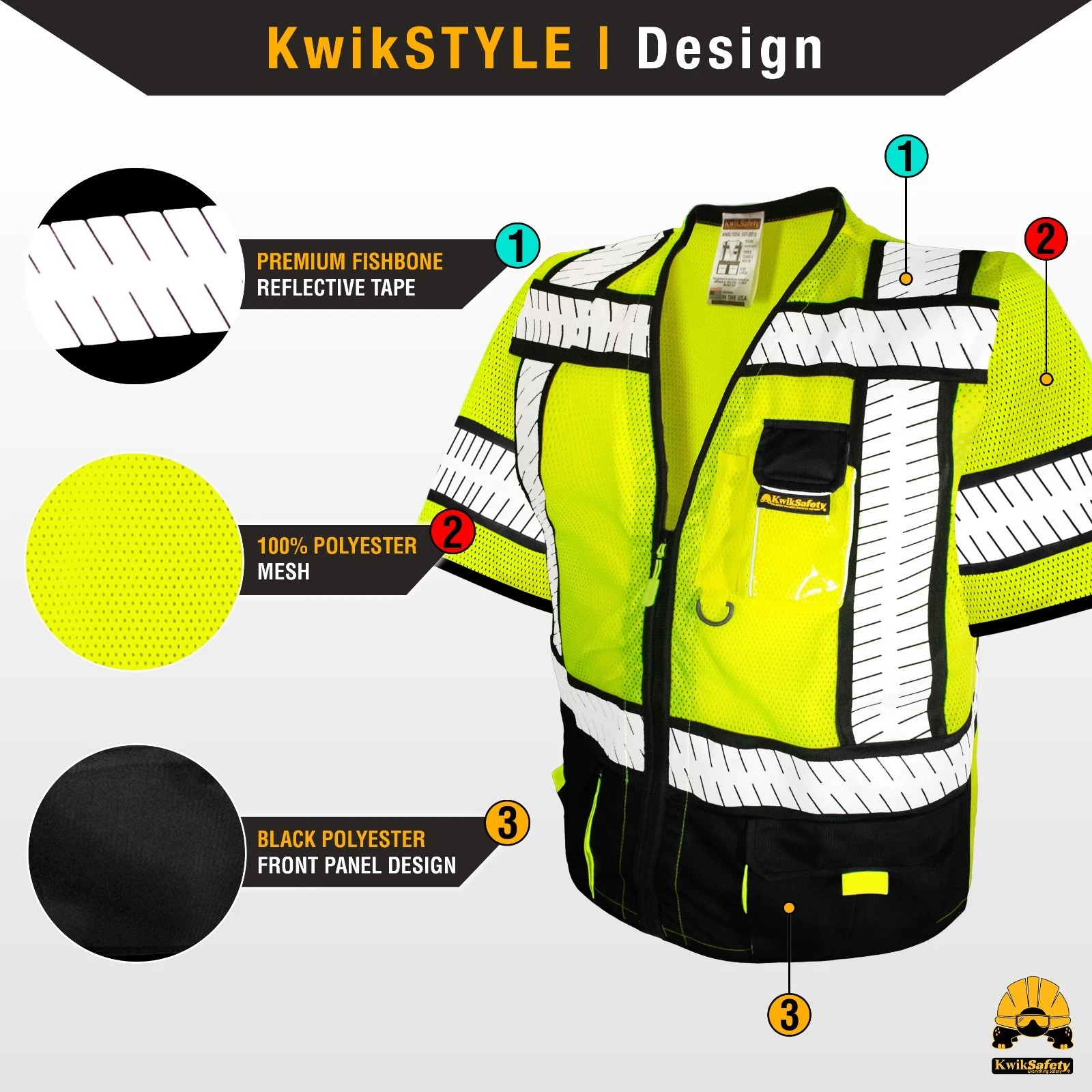 KwikSafety SPECIALIST Safety Vest (Multi-Use Pockets) Class 3 ANSI OSHA Hi Vis - product detail image 2