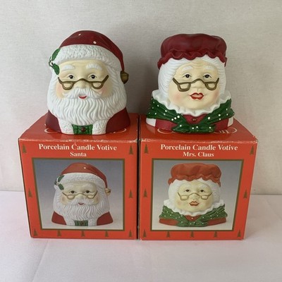 Vintage Christmas Santa & Mrs Claus Porcelain Candle Votive Holder Heritage