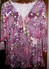 🦋💎 BELLE by Kim Gravel 💎🦋 PALERMO PAISLEY PrimaBelle Knit Tassel Zip Top XL