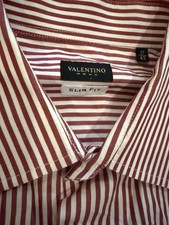 Valentino Men’s Slim Fit Red Striped Dress Shirt 17 / 43 Long Sleeve Button Up