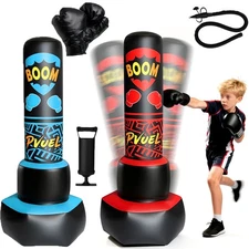 67in Inflatable Punching Bag Kids Boxing Set w/ Gloves & Pump Ages 6-12 Karate