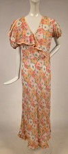 BEAUTIFUL LATE 1920  S FLORAL PRINT MUSLIN DRESS W PUFF SLEEVES  SIDE RUFFLE