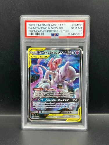 Pokemon PSA 10 GEM Mewtwo & Mew GX SM191 Power Partnership Tins Promo Holo #6015