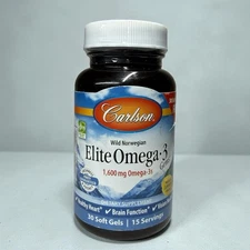 Carlson Wild Norwegian Elite Omega-3 Gems Lemon 1,600mg EPA DHA 30 Softgels