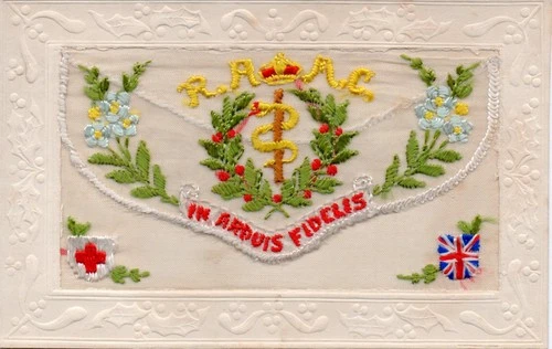 ROYAL ARMY MEDICAL CORPS: WW1 EMBROIDERED MILITARY SILK POSTCARD