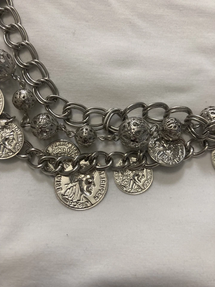 Graziano CN 3 уровня монеты серебристого тона заявление ожерелье женщин ювелирных изделий 40» длиной - Изображение 3 из 4